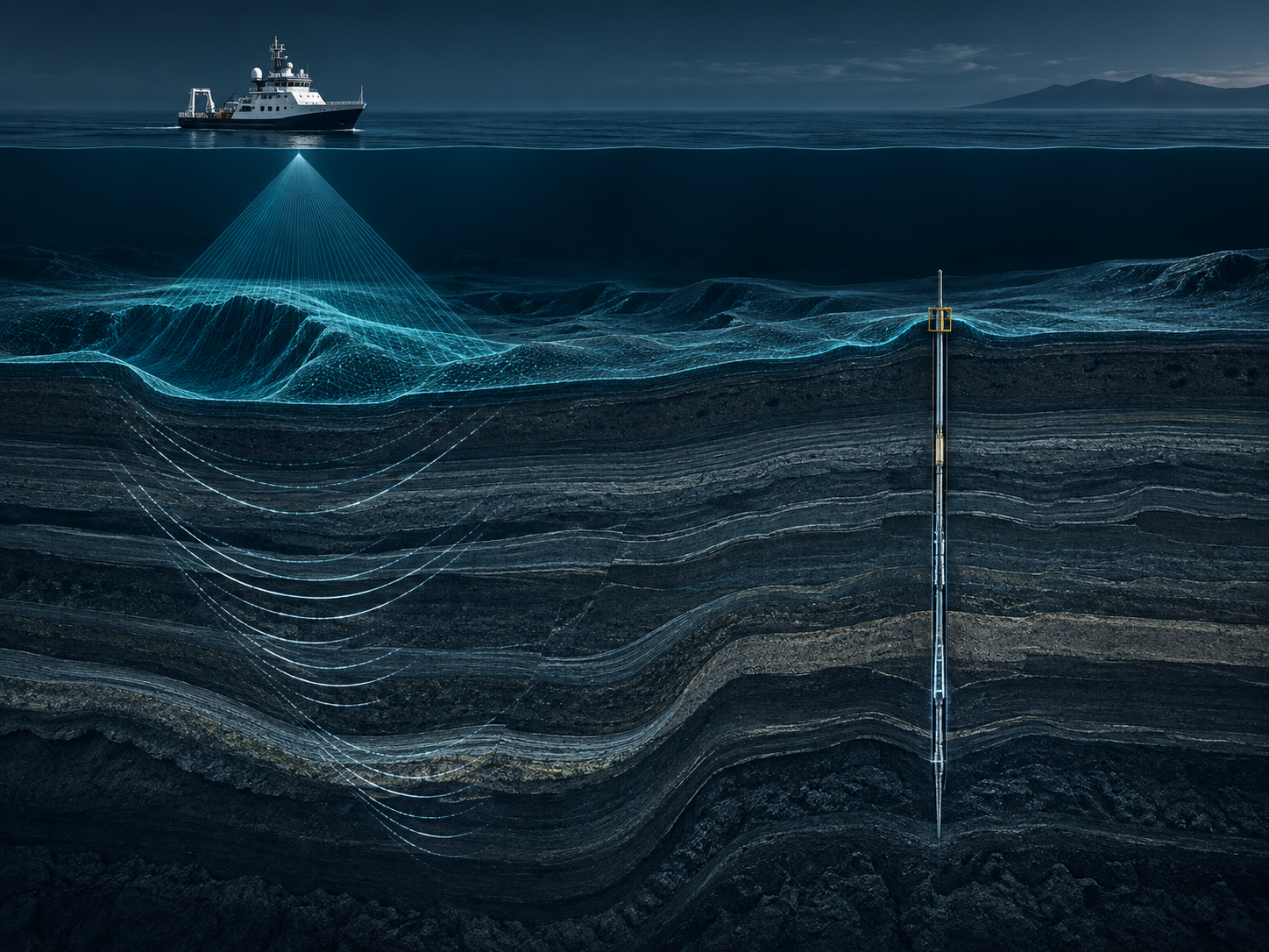 Integrated marine cross-section combining bathymetry, seismic interpretation and a borehole